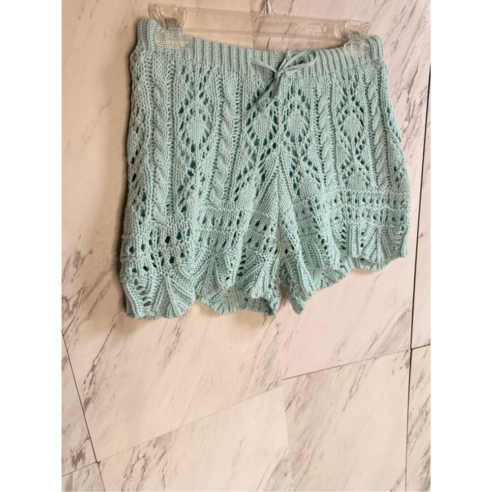 NWT Vintage Havana Mint Crochet Knit Scallop Edge Shorts Small Soft Boho Beach